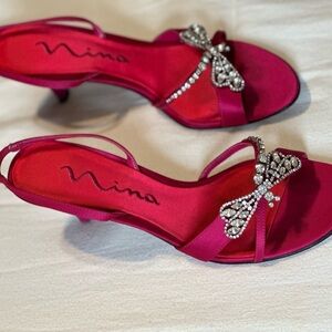Nina Fuchsia Satin Heels with Sparkling Bow